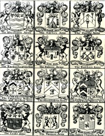Arms of the Dublin Guilds, from Charles Brooking’s Map of Dublin, 1728
